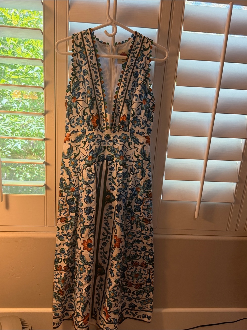 FARM Rio White Maxi Dress with Blue & Orange Floral Embroidery - Picture 2 of 6